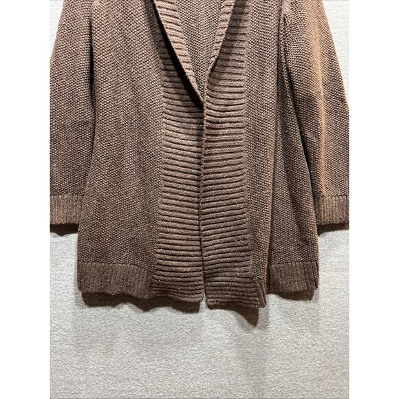 L.L. Bean Brown Chunky Knit Open Front Shawl Collar Cardigan Sweater Women Large - Picture 3 of 11